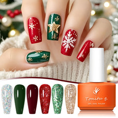 YICKYUE  -  Glitter Christmas Gel Nail Polish Reflective Burgundy Green Gold Gel Polish UV LED Soak Off Manicure DIY Xmas Salon for Women