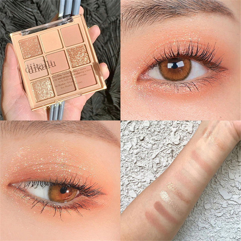 Yickyue 9 Colors Matte Shimmer Eyeshadow Pallete Glitter Eyeshadow Waterproof Lasting Eye Pigments Eyeshadow Beauty Makeup Cosmetic