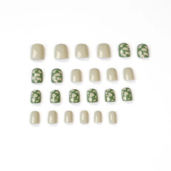 Yickyue 24presson Nail Pure and Fresh and Green with The Decorative Pattern Nail Art Products Simple and Lovely Short Press on Nails