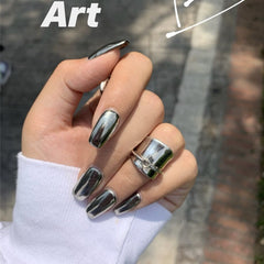 24pcs Soot Medium and Long False Nail Patch Wear Nail Sticker Finished Fake Nails Punk Nail Tip Extension Press On Nails Beauty