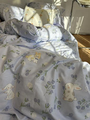 Yickyue -  Sweet cute rabbit tulips blue bedding set kid teen,twin full queen flower cotton home textile bed sheet pillow case quilt cover