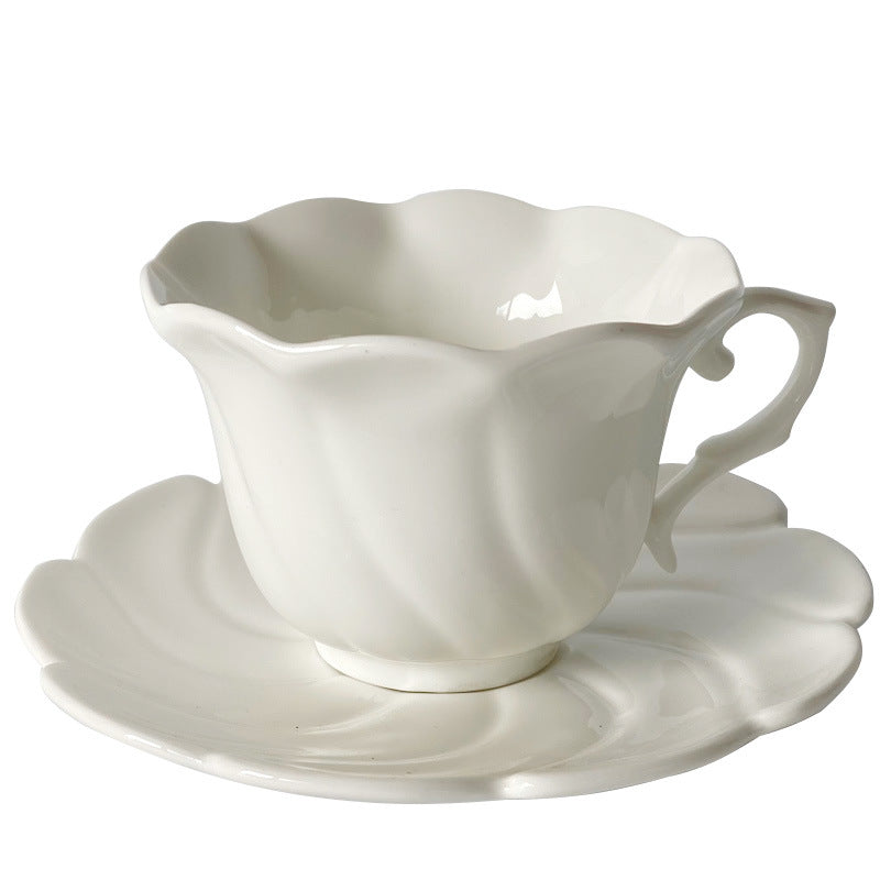 YICKYUE  -  British Style Ceramics Coffee Cup Saucer Retro White Porcelain Teacup Home Office Drinkware Cups Saucers Handmade Tea Cup