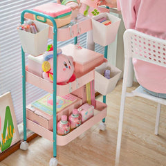 YICKYUE  -  3 Layer Contrast Color Trolley Storage Shelf Multi-layer Movable Trolley Cosmetics Snack Storage Rack Bathroom Mobile Shelf Home