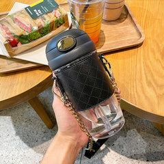 Simple Fashion Straw Water Bottle For Girls Adult Outdoor Portable Strap Cute Student Transparent Plastic Cup For Drink BPA Free