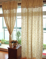 YICKYUE Pastoral Linen Embroidery Curtains with Valance and Tassels Rural Romantic Cotton Yarn Hand Crochet Cortinas Window Deco Fabrics