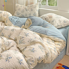 YICKYUE  -  Pastel Blue Flowers Print Bedding Set