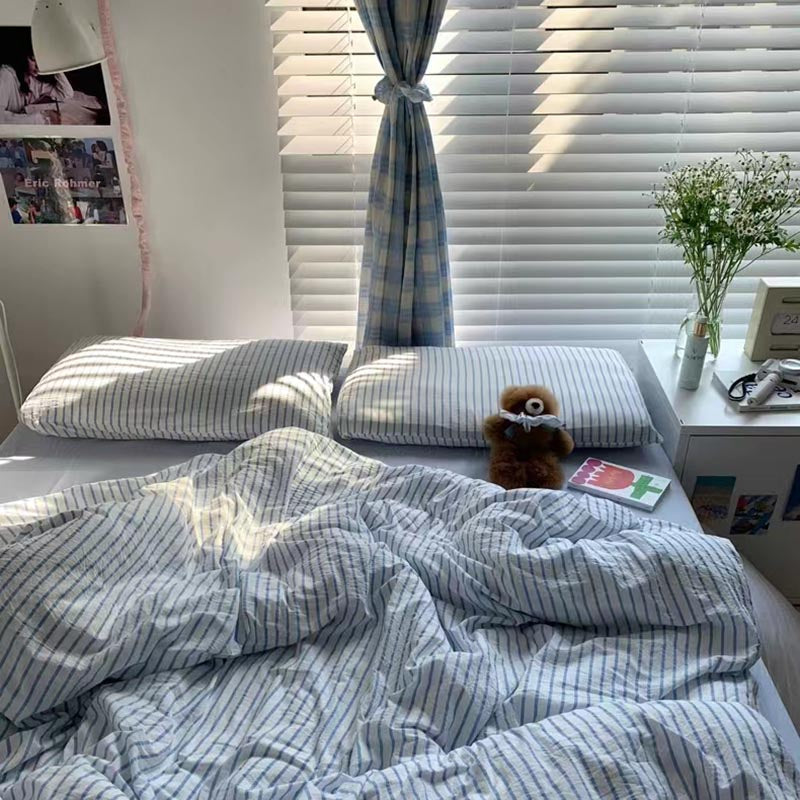 YICKYUE  -  Coastal Stripes Bedding Set - Blue