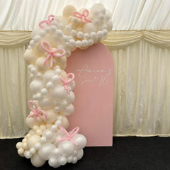 YICKYUE  -  132 Pcs Pearl Sand White Balloon Garland Arch Pink Bow Balloon for Girls Princess Wedding Baby Shower Birthday Party Decoration