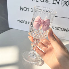 YICKYUE  -  Nordic Style Court Goblet, Niche Design, Bow Decoration Glass, Simple Household Whisky Glass, Beverage Juice and Dessert Cup