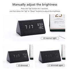 YICKYUE  -  Creative LED Wooden Clock Table Sound Control Electronic Clocks Desktop USB/AAA Powered Digital Clock Home Table Decoration