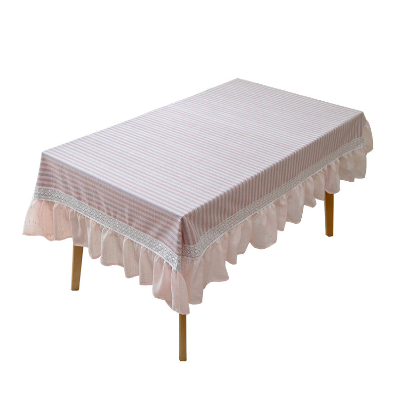YICKYUE  -  Sweet Yarn Pink Tablecloth with Lace for Table, Home Party Desk Cover, Dining Table Decoration Accessories, High Quality
