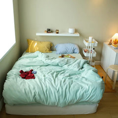 Yickyue Milk Fleece Bedding Set Candy Color Home Linens Korean Style Bedclothes Warm Flat Sheet Pillowcase Solid Flannel Velvet Thicken