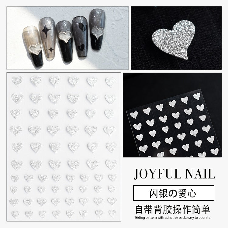 Y2K 5 Style Holographic Laser 3D Love Heart Bufferfly Cartoon Bear Star Awning Nail Stickers Adhesive DIY Manicure Decor 8*10mm