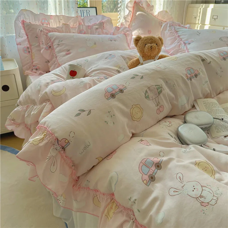 Yickyue  Cute Print Bedsheet Set Girls Room Bedding Set Single/Double/Queen/King Size Bed Linen Set Soft Bedclothes s¨¢banas para cama