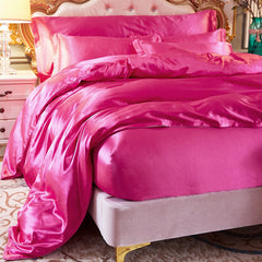 Yickyue - Home Textile Satin Silk Solid Color Duvet Cover Sheet 4 Pcs Set