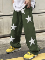 Hearujoy Men's Casual Loose Fit Drawstring Pants With Star Pattern Embroidered Design, Lightweight Comfy Pants For Sport And Casual Wear