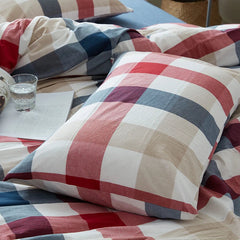 YICKYUE   -  Classical red and blue plaid bedding set 3/4pcs Single Double King size bed linen Cotton duvet cover fitted bed sheet pillowcase