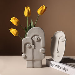 Nordic Style Modern Creative Ceramic Human Face Expression Flower Plants Pot Vase Planter Home Office Desktop Table Decor Gift