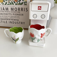Irregular Mug hand painted flowers ceramics  breakfast cup coffee mug milk cup tea cup for Housewarming Wedding Birthday Gift