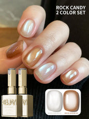 YICKYUE  -  2Pcs 15ml Ice Candy Cat's Eye Gel Nail Polish - Peelable, UV/LED , Glossy Finish for DIY & Salon Use-No Magnetic Stick Included