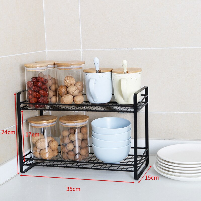Yickyue Iron Kitchen Storage Rack Closet Shelf Dish Drying Rack Spice Jars Holder Seasoning Bottles Shelves Spice Rack Kitchen Organizer