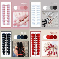 24pcs Reusable False Nail Artificial Tips Full Cover Decorated Short Round Press on Nails Art Fake Nail Without Box