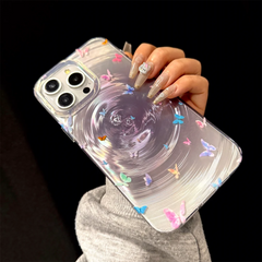 YICKYUE  -  Korean Swirl Butterfly Phone Case For iPhone 16 Pro 15 14 11 12 13 Pro Max Luxury Stylish Vortex Laser Shockproof Bumper Cover