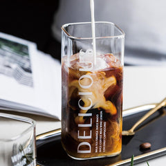 MDZF SWEETHOME Square English Alphabet Glass Cup Milk Tea Juice Whiskey Glass Beer Cold Drink Cup Bar Supplies Drinkware Tool