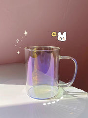 W&G Ins Laser Glass Cup Colorful Water Cup Milk Cup Juice Cup Kawaii Laser Handle Colorful Transparent Color Drink Cup