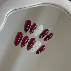 YICKYUE -  Luxury Handmade Almond Press on Nails Vintage Red Diamond Design Reusable False Nails Acrylic Full Cover Nail Tips Nail Art