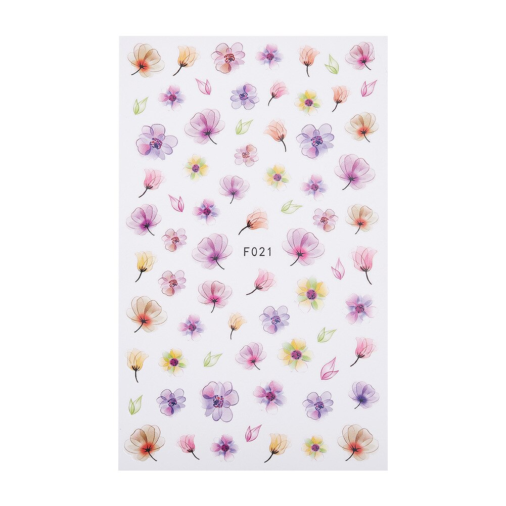 ENDRRFLLA 1pc Plant flower watermark nail stickers fresh fake nail decoration waterproof green nail art beauty