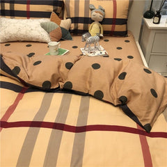 Yickyue 100%Cotton Bedding Set Luxury Brown Plaid Stripe Pattern Pillow Cover Sheet Quilt Cover Boys'/ girls' Bedroom Queen King Twin