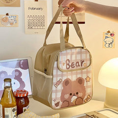 Kawaii Bear Portable Lunch Bags Cute Thermal Insulated Lunch Box Tote Cooler Handbag Bento Pouch Office School Food Storage Bags