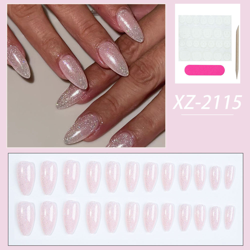 YICKYUE  -  24pcs almond nail, glitter fake nail, press nail, suitable for women and girls to wear daily party Family party (each box with j