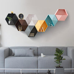 Home Decor Hanging Wall Shelf Flower Pot Shelves Wall Decor Storage Holder Hexagon Storage Box Room Decor Creative Combination