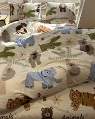 YICKYUE  -  Cute cartoon animal crocodile elephant bedding set,twin full queen king cotton home textile bed sheet pillow case quilt cover