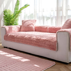 Thickened plush sofa cover solid color warm non-slip living room sofa covers high-end home decoration protective cover Universal