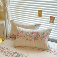 YICKYUE  -  Elegant Floral Cotton Duvet Cover Set Watercolor Flowers Striped Pattern Comforter Covers 3 Pieces Soft Breathable Bedding Sets