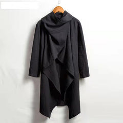 Hearujoy Cotton Trench Men Vintage Jacket Long Sleeve Scarf Collar Cloak Shirt Top Fashion Poncho Male Windbreake Irregular Cardigan Coat
