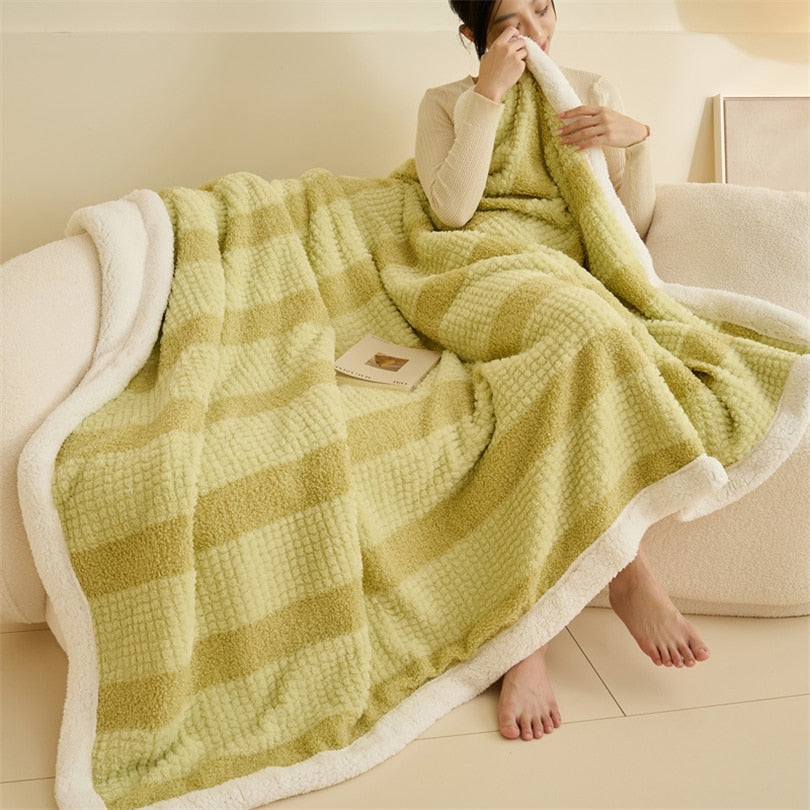 Yickyue Modern Simple Ins Style Striped Lambskin Blanket Double Thickened Antistatic Nap Sofa Cover Blanket Multifunctional Blanket