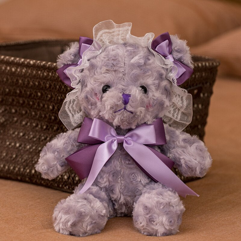 1pc 30cm Lovely Curly Teddy Bear Plush Toys Stuffed Cute Kawaii Bear with Bow Ribbon Doll Girls Kids Baby Valentine's Gift