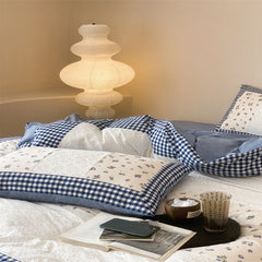YICKYUE  -  Korean Washed Cotton Bedding Set - 4PC Striped Duvet Cover & Sheets | Rustic Farmhouse Style