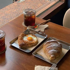 Industrial Style Korean Ins Dining Plate Nordic Stainless Steel Rectangular Dessert Plate Cafe Tray Storage Tray Snack Cake Tray