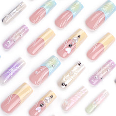 YICKYUE  -  French 3D Colorful Wearable Fake Nail Patch Halo Dyed Y2K Butterfly Square Head False Nails 2024 New Ballet Coffin Press on Nail