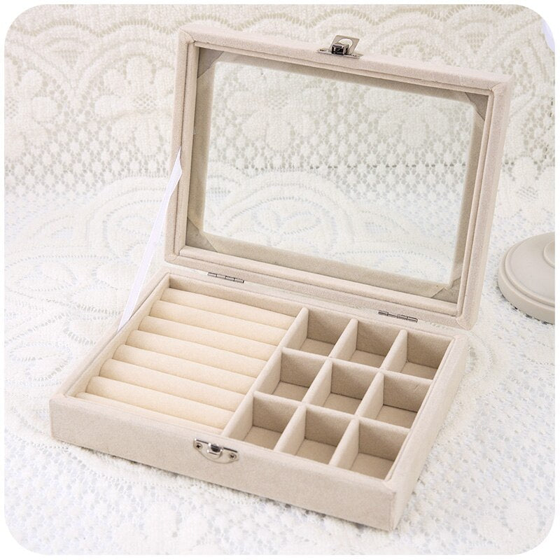 Korean Jewelry Box Clear Cover Storage Organizer Box Earrings Jewelry Bracelet Rings Box for Gift Cute Insert Foam Jewelry Box
