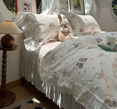 YICKYUE  -  Cute floral baer bedding set kid teen,twin full queen lovely fairyfair lace cotton home textile bed sheet pillowcase quilt cover