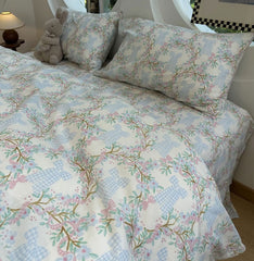 YICKYUE  -  Cute fresh flower blue bow bedding set 1.2 1.5 1.8 2.0,twin full queen king cotton home textile bed sheet pillowcase quilt cover