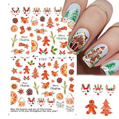 Merry Christmas 3D Nails Sticker Winter Snowflake Elk Xmas Trees Cartoon Adhesive Sliders Nail Art Accessories Decals BEF797-801