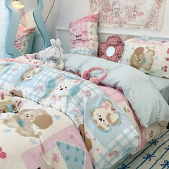 YICKYUE  -  Cute Girls Duvet Cover Set with Flat Sheet Pillowcases Kids Cartoon Fashion Queen Full Size Fall Spring Bedding Set