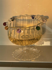 YICKYUE  -  Creative Colored Glass Ball Design, Striped Tall Glass, Korean Style, Fresh Yogurt Fruit Bowl, Crown Simple Pudding Salad Bowl